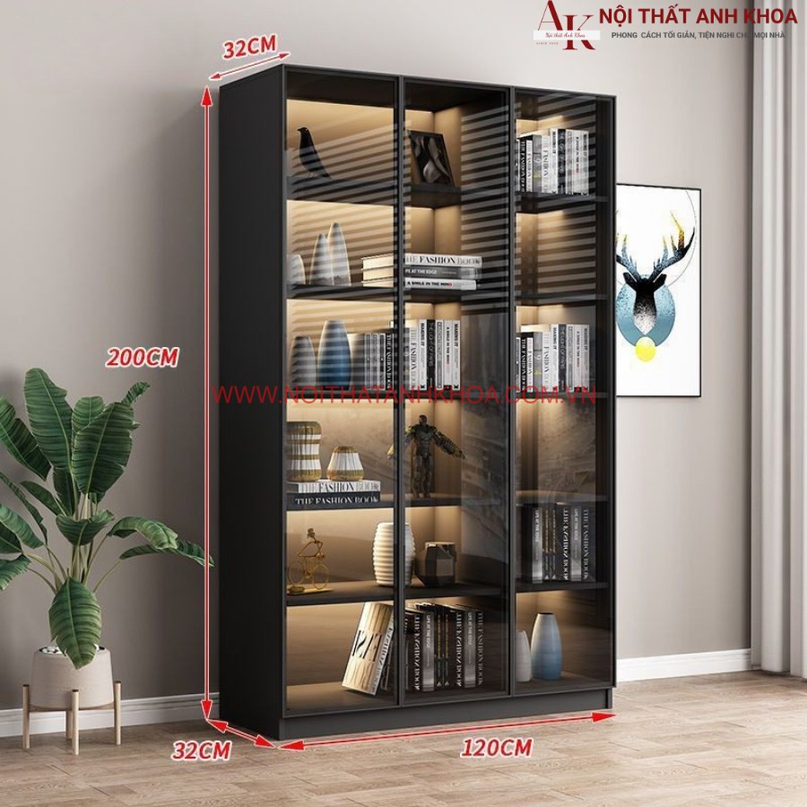 Kệ tủ trang trí cánh kính có đèn led hiện đại Kệ tủ trang trí cánh kính có đèn led hiện đại