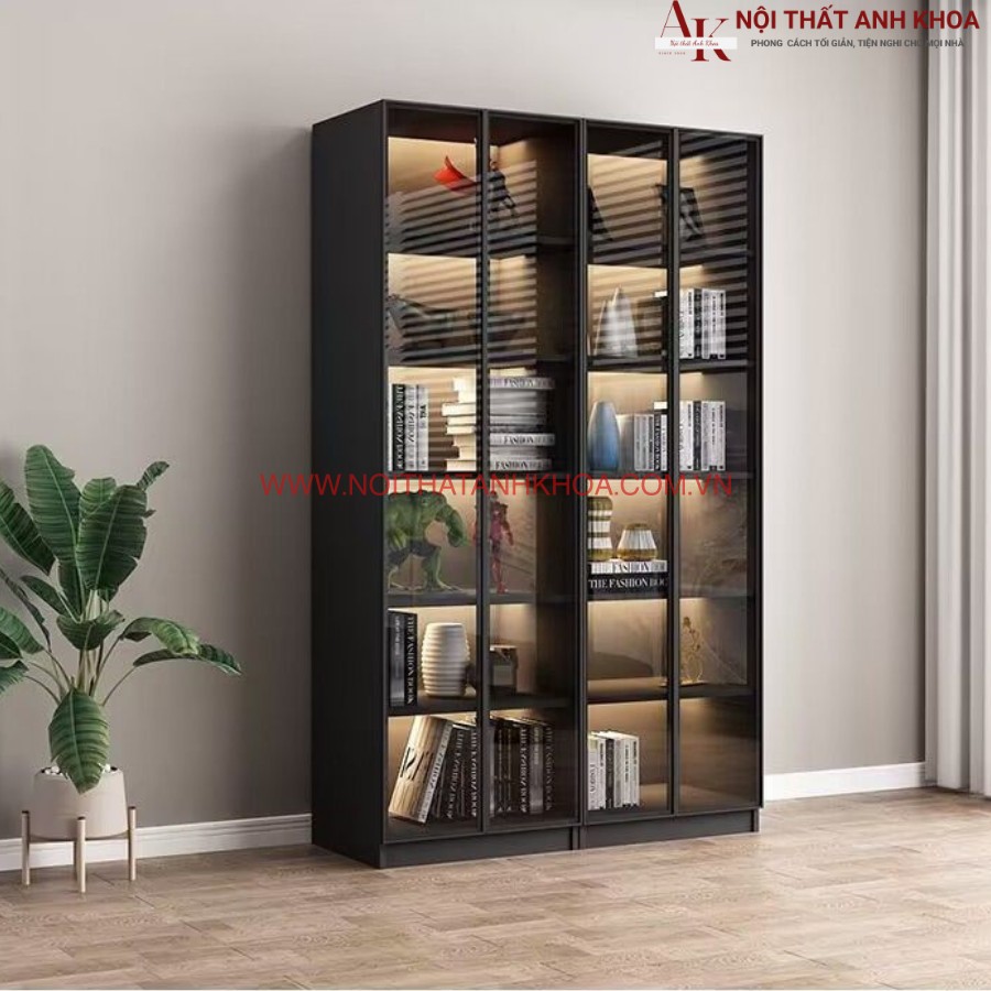 Kệ tủ trang trí cánh kính có đèn led hiện đại Kệ tủ trang trí cánh kính có đèn led hiện đại