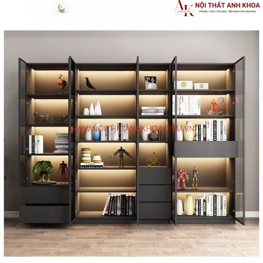 Kệ tủ trang trí cánh kính có đèn led hiện đại Kệ tủ trang trí cánh kính có đèn led hiện đại