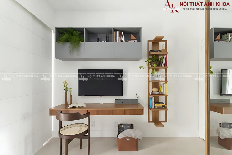 Kết hợp bàn học treo tường với nội thất khác để tối ưu không gian Kết hợp bàn học treo tường với nội thất khác để tối ưu không gian