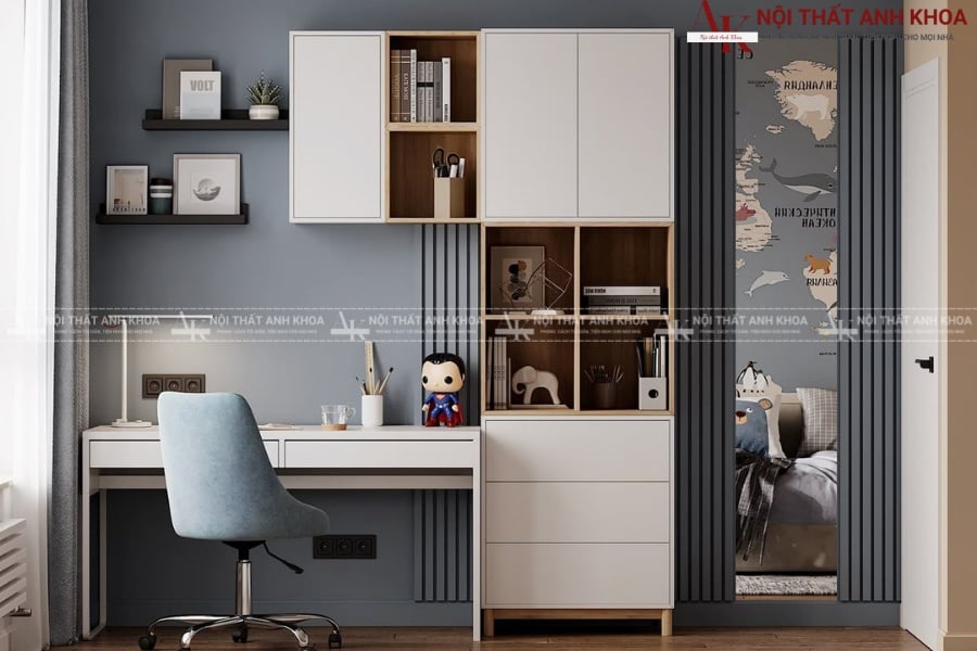 Kết hợp nội thất với bàn học nhiều ngăn Kết hợp nội thất với bàn học nhiều ngăn