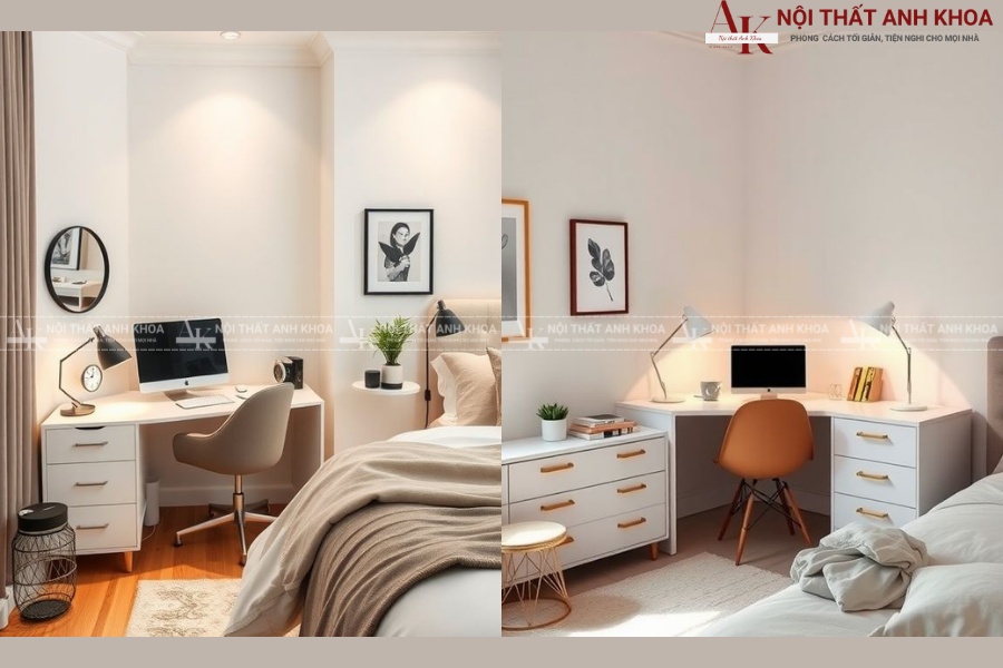 Kích thước tiêu chuẩn cho bàn học góc tường Kích thước tiêu chuẩn cho bàn học góc tường