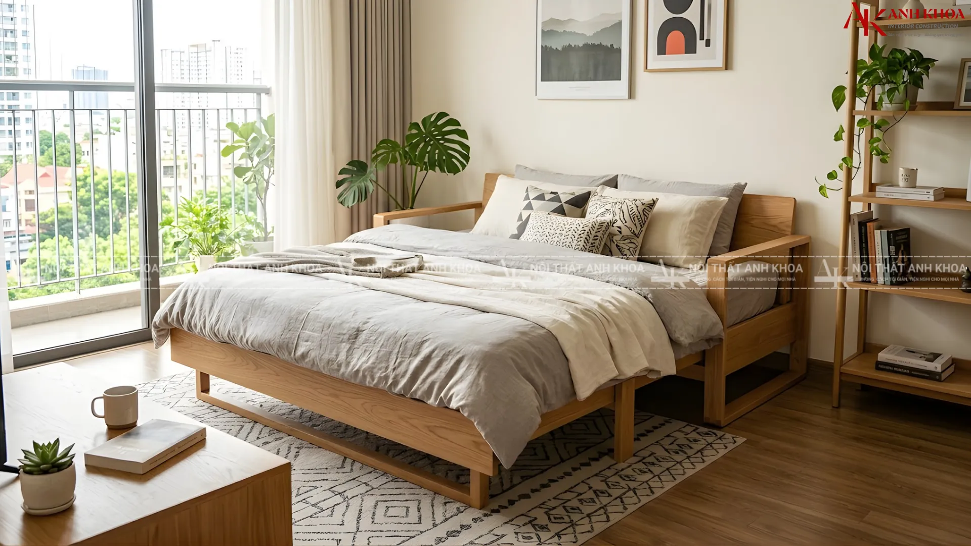 Sofa gỗ tự nhiên kết hợp giường nằm đa năng Sofa gỗ tự nhiên kết hợp giường nằm đa năng