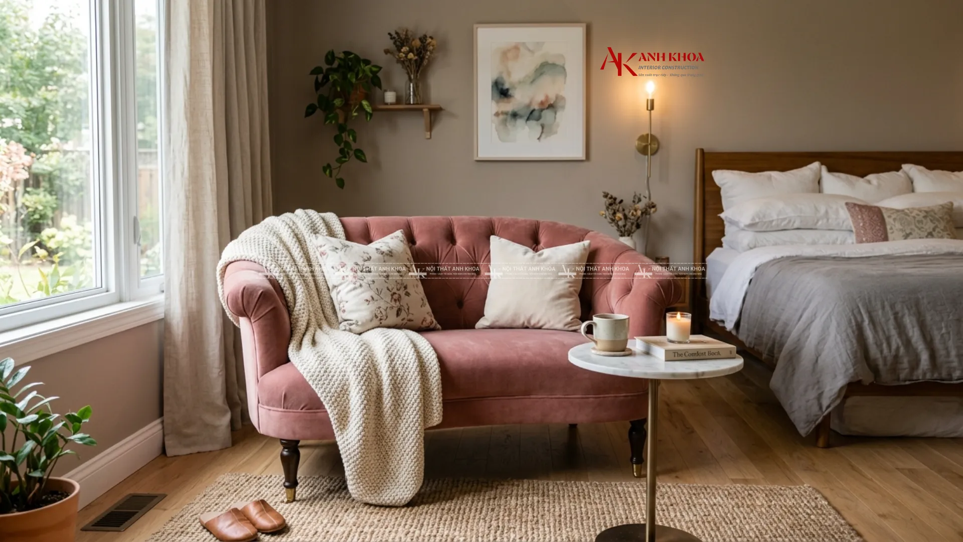 Một chút dịu dàng cho không gian sống - Sofa nhung hồng tinh tế Một chút dịu dàng cho không gian sống - Sofa nhung hồng tinh tế