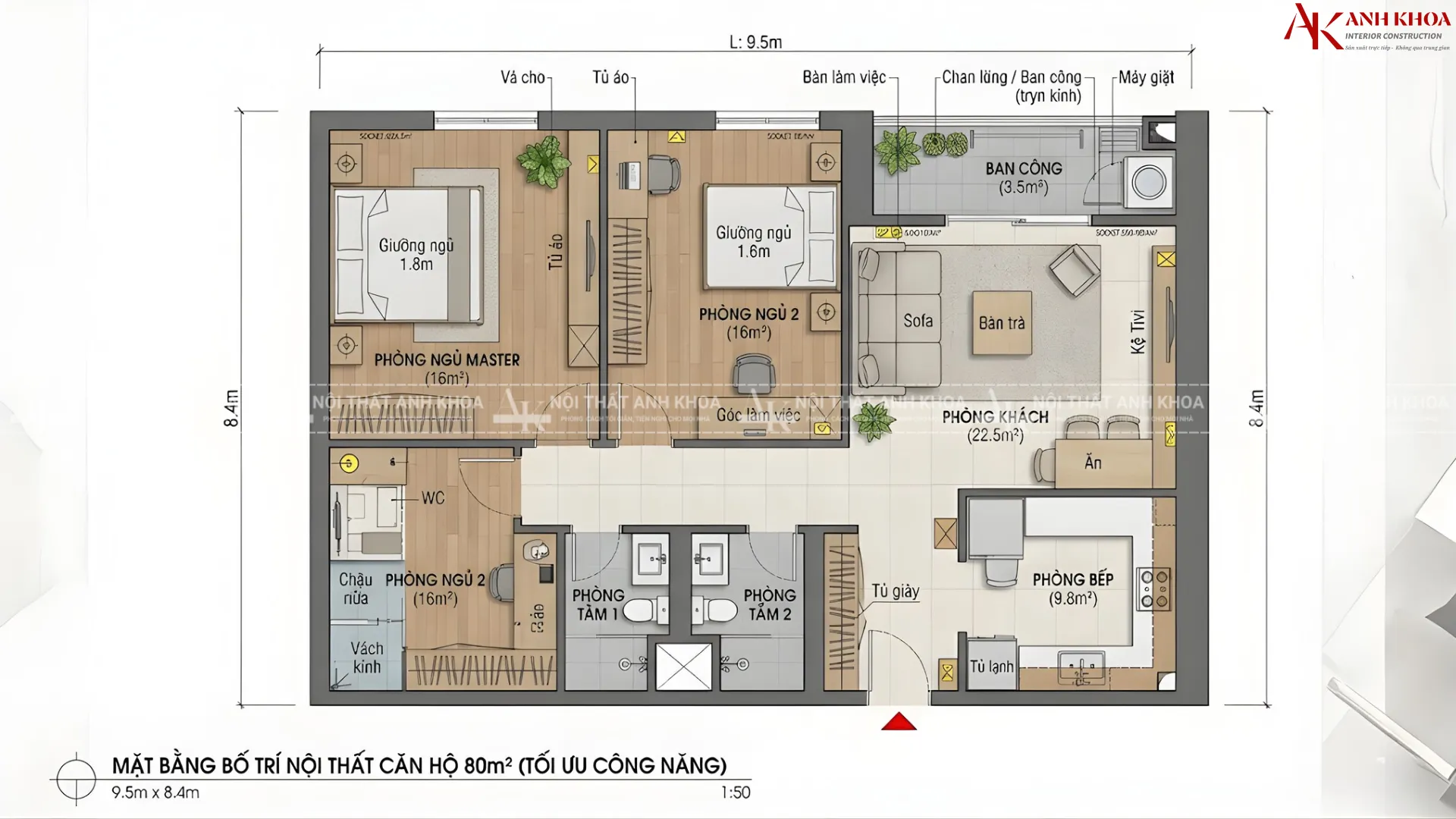 Mặt bằng bố trí nội thất 80m2 tối ưu công năng sử dụng Mặt bằng bố trí nội thất 80m2 tối ưu công năng sử dụng