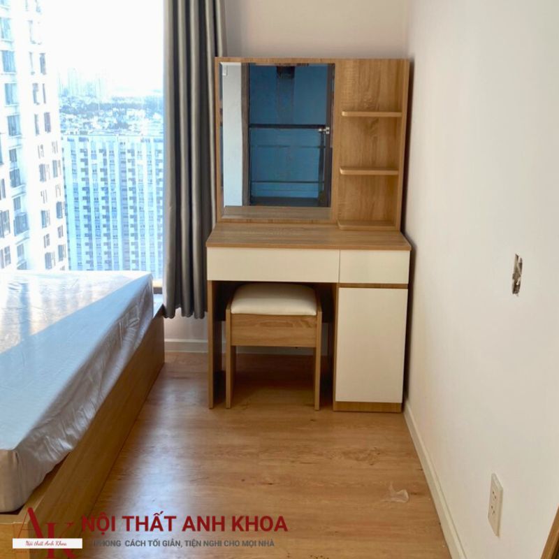 Bàn trang điểm gỗ công nghiệp màu vàng phối trắng Bàn trang điểm gỗ công nghiệp màu vàng phối trắng