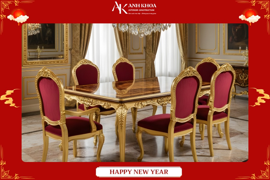 Mẫu bàn ăn 6 ghế dát vàng quý tộc - Đẳng cấp thượng lưu Mẫu bàn ăn 6 ghế dát vàng quý tộc - Đẳng cấp thượng lưu