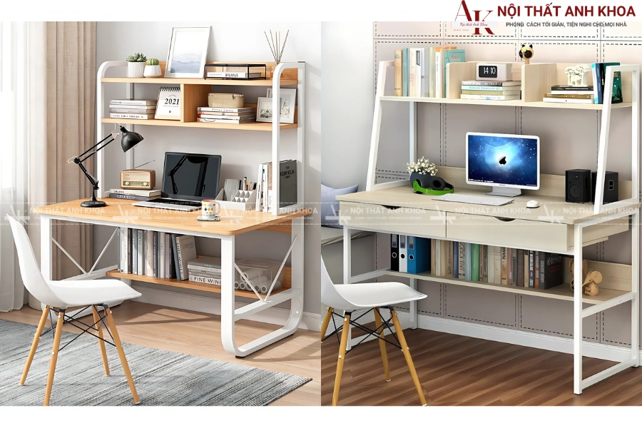 Mẫu bàn học gỗ chân sắt phong cách hiện đại Mẫu bàn học gỗ chân sắt phong cách hiện đại