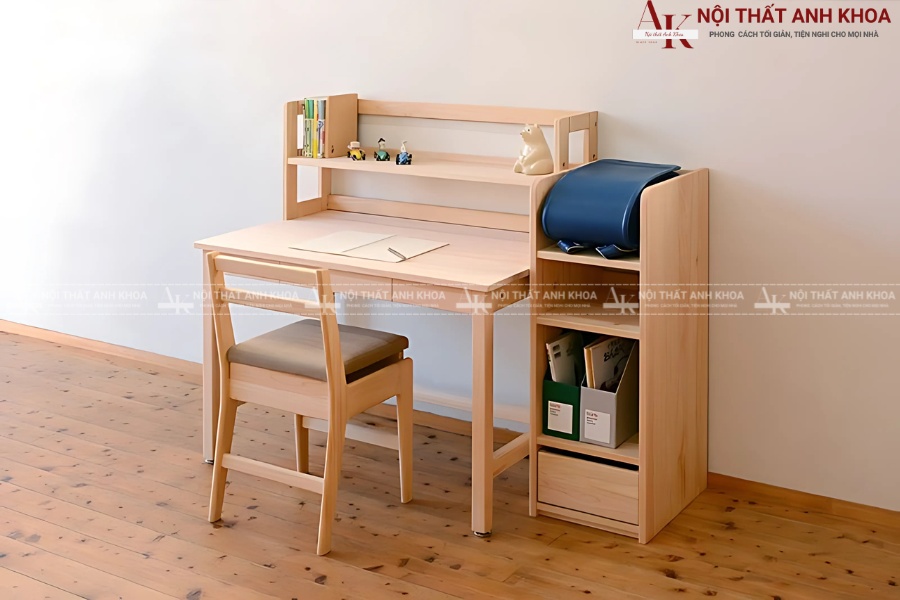 Mẫu bàn học gỗ thông liền giá sách Mẫu bàn học gỗ thông liền giá sách