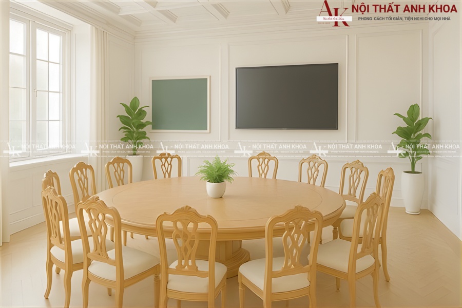 Bàn họp tròn gỗ tự nhiên - Vẻ đẹp sang trọng theo thời gian Bàn họp tròn gỗ tự nhiên - Vẻ đẹp sang trọng theo thời gian