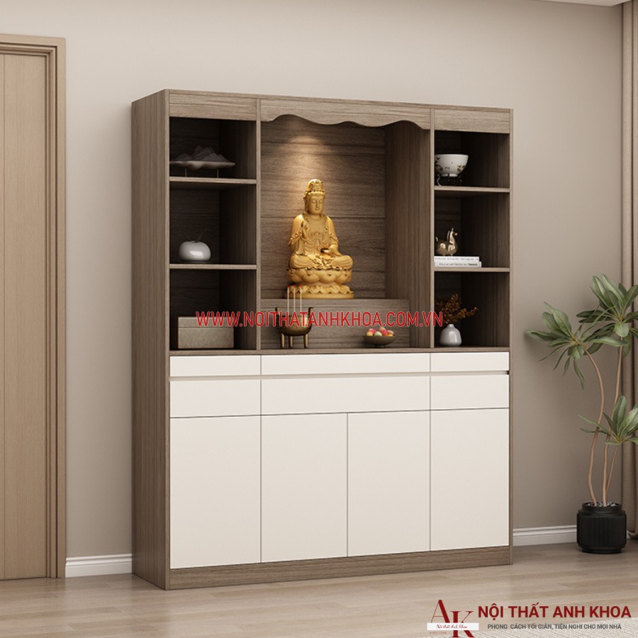 Bàn thờ gỗ công nghiệp màu nâu vân gỗ phối trắng ấm áp  Bàn thờ gỗ công nghiệp màu nâu vân gỗ phối trắng ấm áp