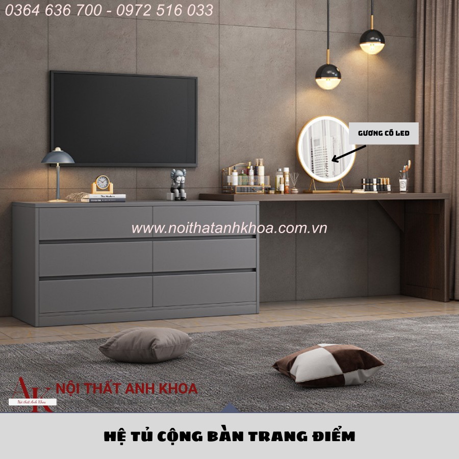 Mẫu Bàn Trang Điểm Kết Hợp Kệ Tivi Gỗ MDF Sang Trọng Mẫu Bàn Trang Điểm Kết Hợp Kệ Tivi Gỗ MDF Sang Trọng