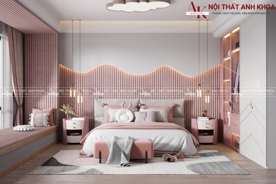 Mẫu phòng ngủ sang trọng với đầu giường lượn sóng Mẫu phòng ngủ sang trọng với đầu giường lượn sóng