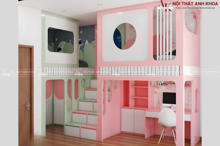 Mẫu giường tầng có bàn học hot trend 2025 Mẫu giường tầng có bàn học hot trend 2025