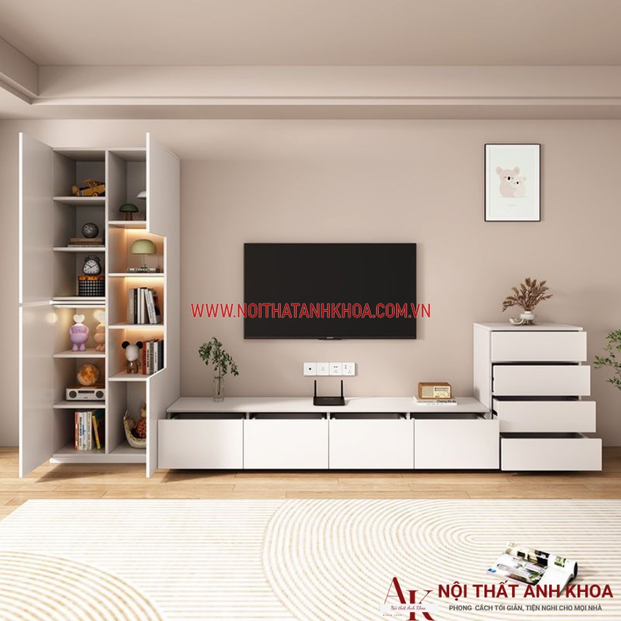 Không gian lưu trữ rộng rãi của tủ kệ tivi phòng khách Không gian lưu trữ rộng rãi của tủ kệ tivi phòng khách