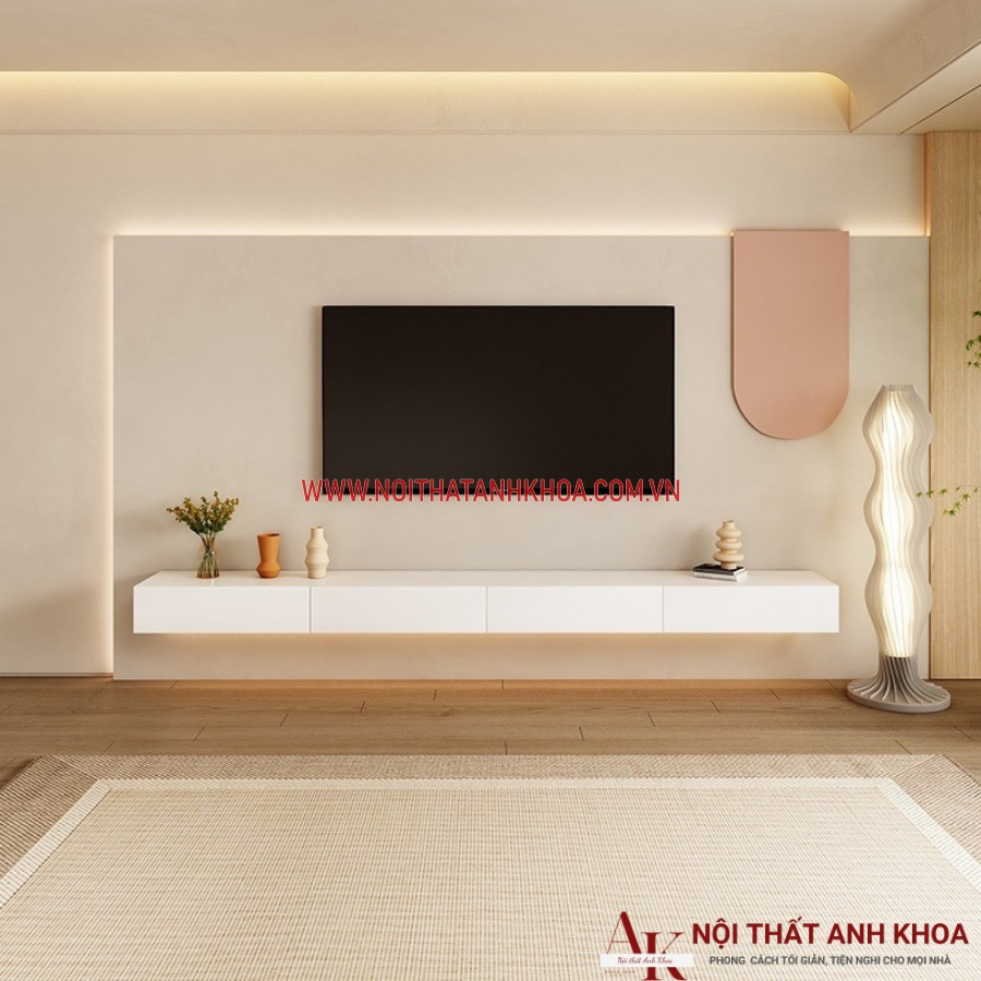 Mẫu kệ tivi màu treo tường gam màu trắng thanh lịch Mẫu kệ tivi màu treo tường gam màu trắng thanh lịch
