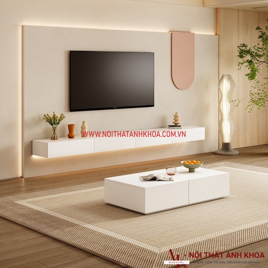 Mẫu kệ tivi treo tường màu trắng gỗ công nghiệp đẹp hiện đại Mẫu kệ tivi treo tường màu trắng gỗ công nghiệp đẹp hiện đại