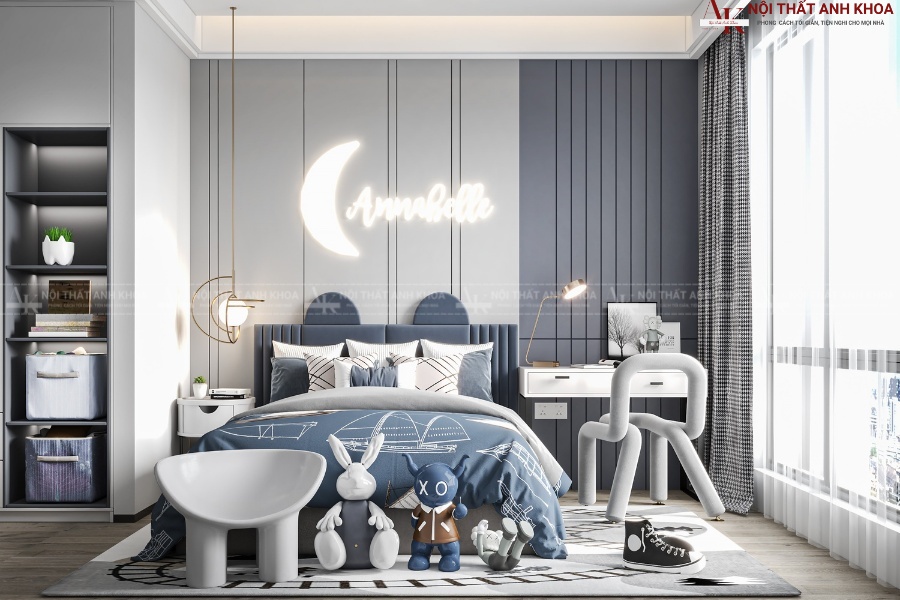 Mẫu phòng ngủ bé trai tone xanh hiện đại Mẫu phòng ngủ bé trai tone xanh hiện đại