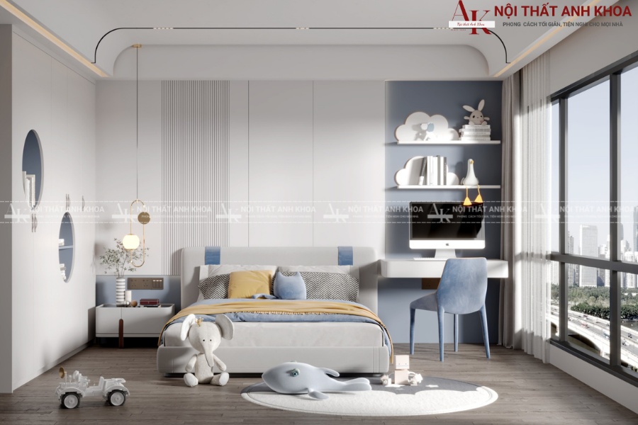 Mẫu phòng ngủ bé trai tone xanh hiện đại Mẫu phòng ngủ bé trai tone xanh hiện đại