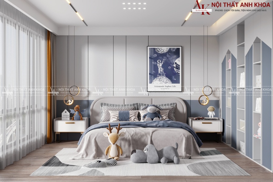 Mẫu phòng ngủ bé trai tone xanh hiện đại Mẫu phòng ngủ bé trai tone xanh hiện đại