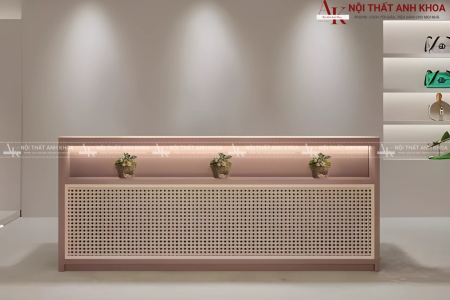 Mẫu quầy lễ tân nhà nghỉ kết hợp kính – gỗ Mẫu quầy lễ tân nhà nghỉ kết hợp kính – gỗ