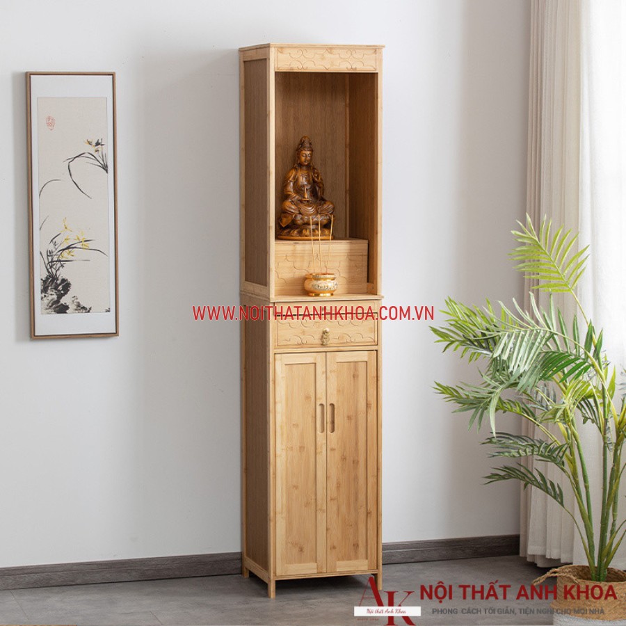 Mẫu tủ thờ nhỏ gọn màu vàng vân gỗ ấm áp Mẫu tủ thờ nhỏ gọn màu vàng vân gỗ ấm áp