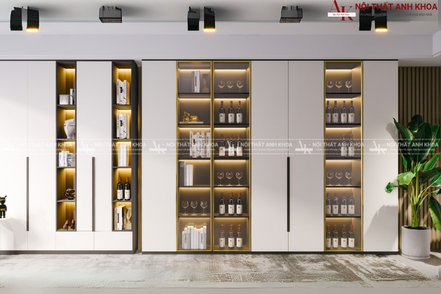 Mẫu tủ rượu gỗ công nghiệp kết hợp cánh kính sang trọng Mẫu tủ rượu gỗ công nghiệp kết hợp cánh kính sang trọng