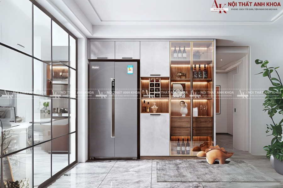 Tủ rượu kết hợp vách ngăn đẹp, tiện lợi Tủ rượu kết hợp vách ngăn đẹp, tiện lợi