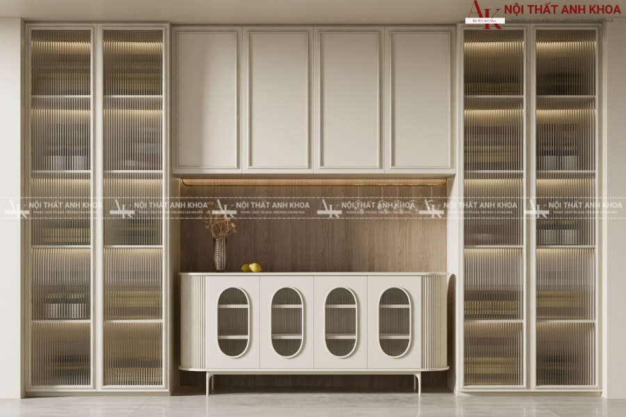 Tủ rượu kết hợp gỗ tự nhiên đường nét cong Tủ rượu kết hợp gỗ tự nhiên đường nét cong