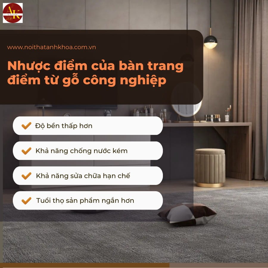 Nhược điểm của bàn trang điểm từ gỗ công nghiệp Nhược điểm của bàn trang điểm từ gỗ công nghiệp