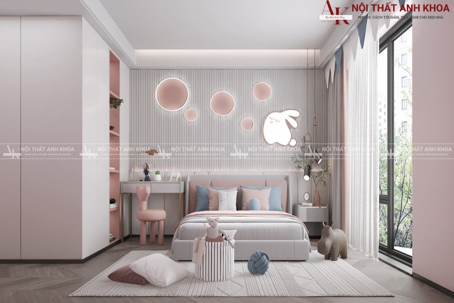 Phòng ngủ bé gái kết hợp tủ đồ đa năng tiện ích Phòng ngủ bé gái kết hợp tủ đồ đa năng tiện ích