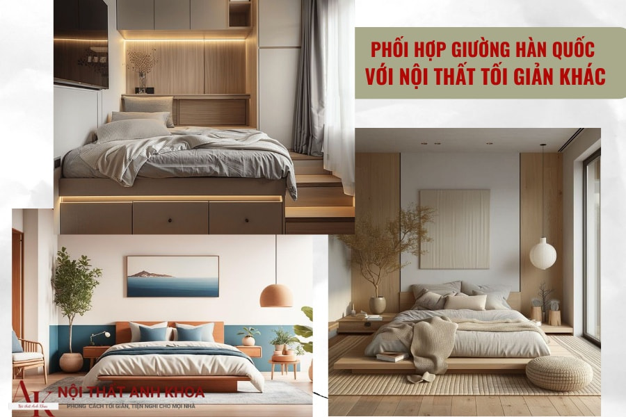 Phối hợp giường Hàn Quốc với nội thất tối giản khác Phối hợp giường Hàn Quốc với nội thất tối giản khác