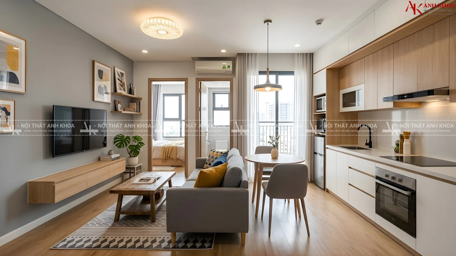 Bố trí không gian chung cư 50m2 hiện đại, gọn gàng Bố trí không gian chung cư 50m2 hiện đại, gọn gàng