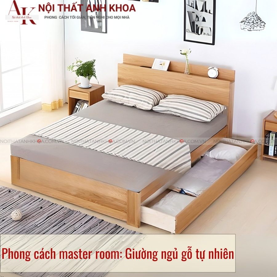 Phong cách master room: Giường ngủ gỗ tự nhiên Phong cách master room: Giường ngủ gỗ tự nhiên