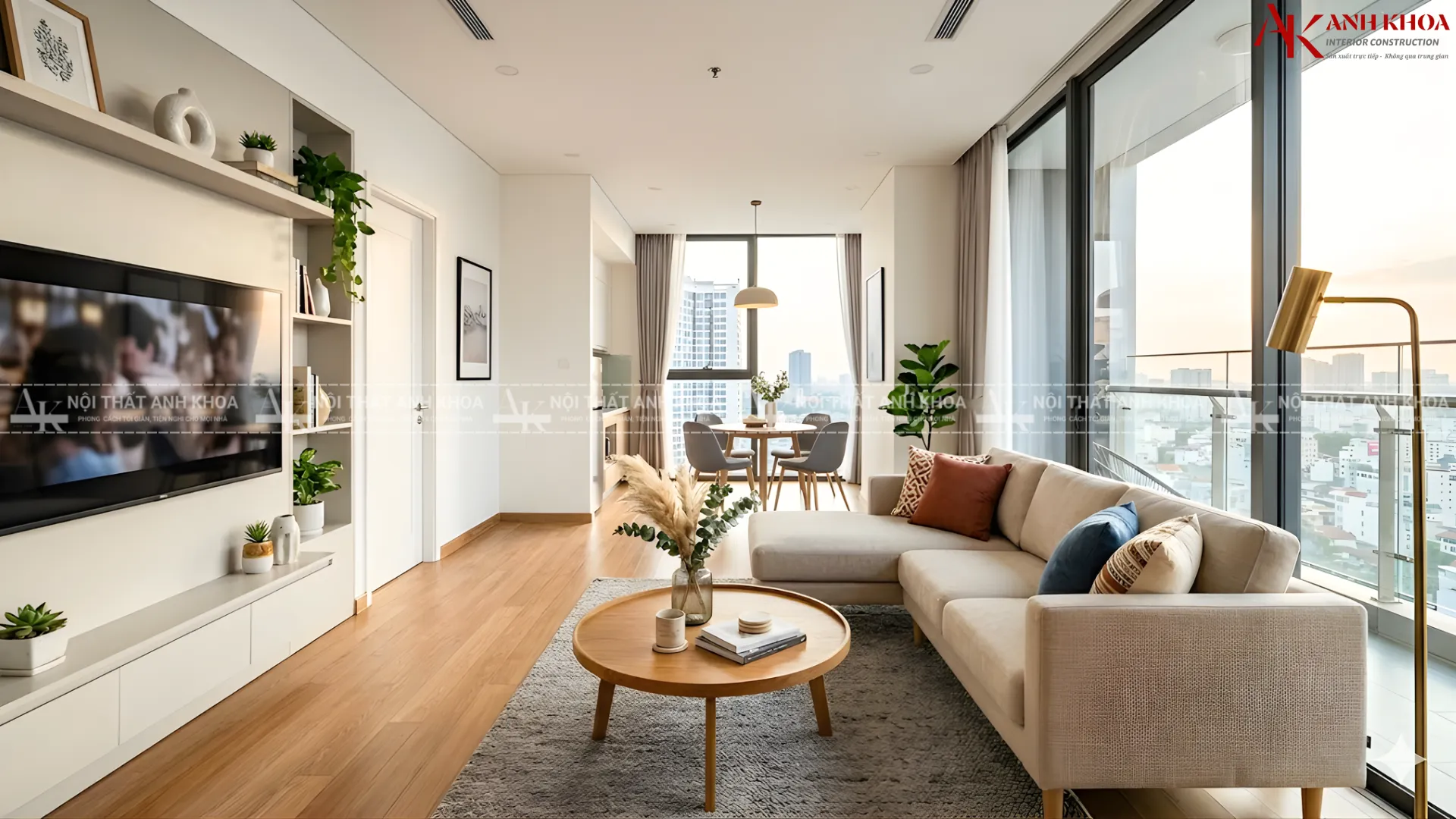 Phòng khách chung cư thoáng sáng - Sofa hướng cửa sổ Phòng khách chung cư thoáng sáng - Sofa hướng cửa sổ