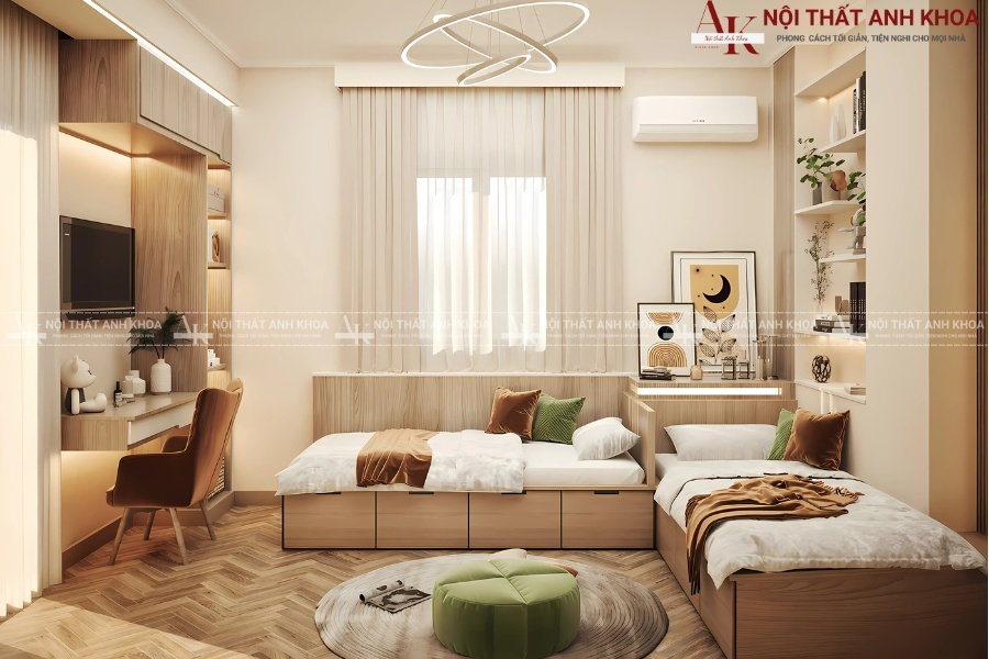 Thiết kế nội thất phòng ngủ cho 2 bé trai gái hài hòa Thiết kế nội thất phòng ngủ cho 2 bé trai gái hài hòa