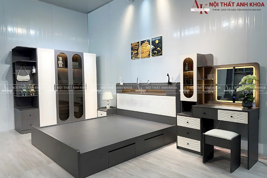 Mẫu combo giường tủ bàn trang điểm cho chung cư hiện đại Mẫu combo giường tủ bàn trang điểm cho chung cư hiện đại