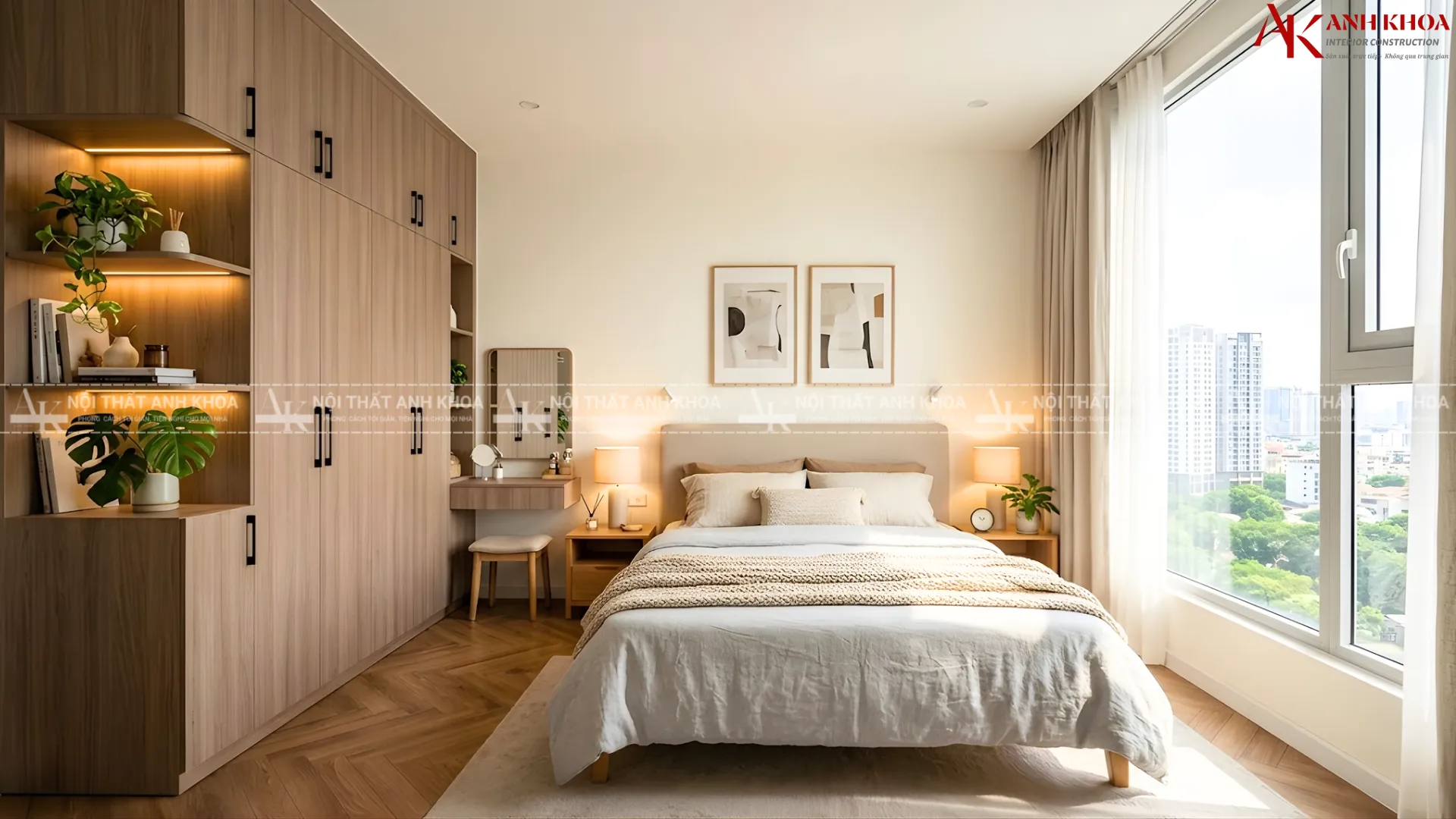 Phòng ngủ Master chung cư kết hợp tủ áo kịch trần Phòng ngủ Master chung cư kết hợp tủ áo kịch trần