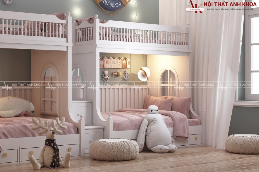 Phòng ngủ 2 giường cho bé gái - Giải pháp tiện lợi cho gia đình Phòng ngủ 2 giường cho bé gái - Giải pháp tiện lợi cho gia đình