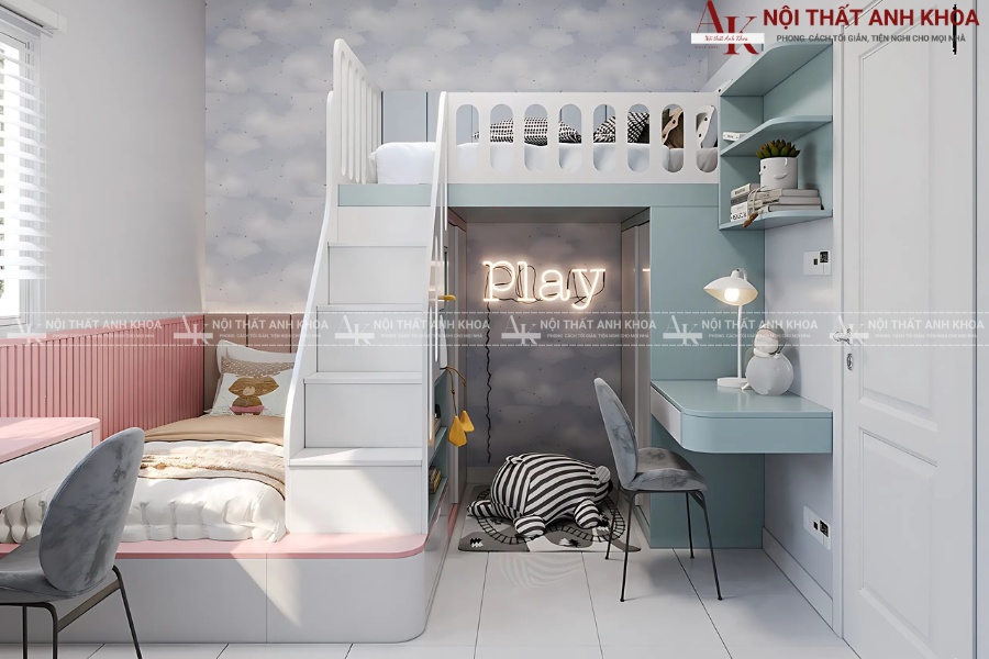 Bố trí giường và tủ phòng ngủ cho 2 bé trai gái Bố trí giường và tủ phòng ngủ cho 2 bé trai gái