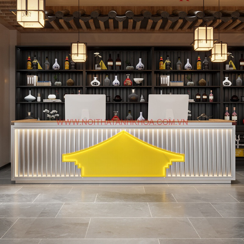 Quầy lễ tân chữ L gỗ công nghiệp đẹp hiện đại, sang trọng Quầy lễ tân chữ I gỗ công nghiệp đẹp hiện đại, sang trọng