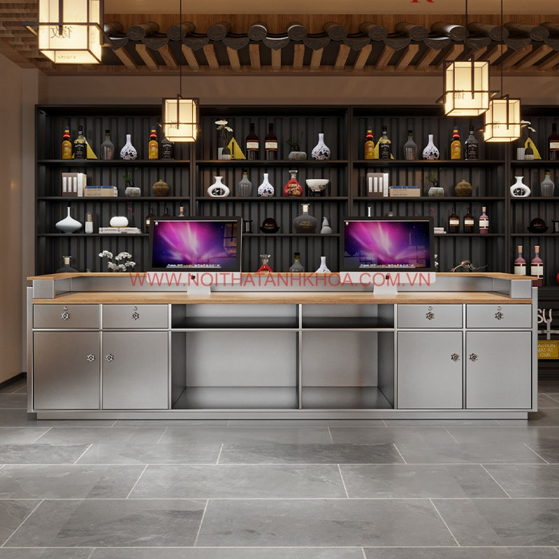 Quầy lễ tân chữ L gỗ công nghiệp đẹp hiện đại, sang trọng Quầy lễ tân chữ I gỗ công nghiệp đẹp hiện đại, sang trọng