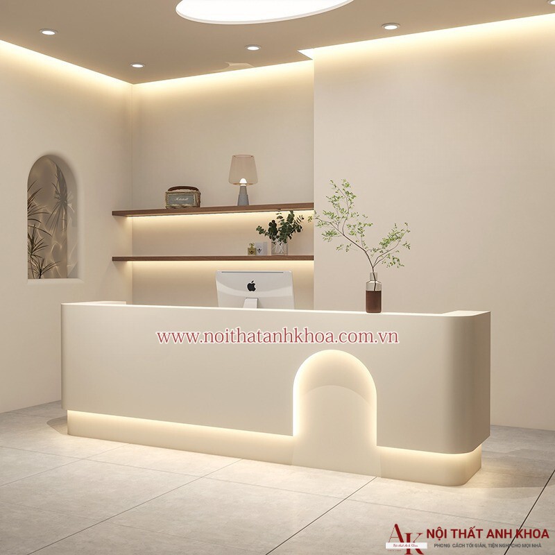 Quầy lễ tân chữ l gỗ công nghiệp màu trắng đẹp hiện đại Quầy lễ tân chữ l gỗ công nghiệp màu trắng đẹp hiện đại
