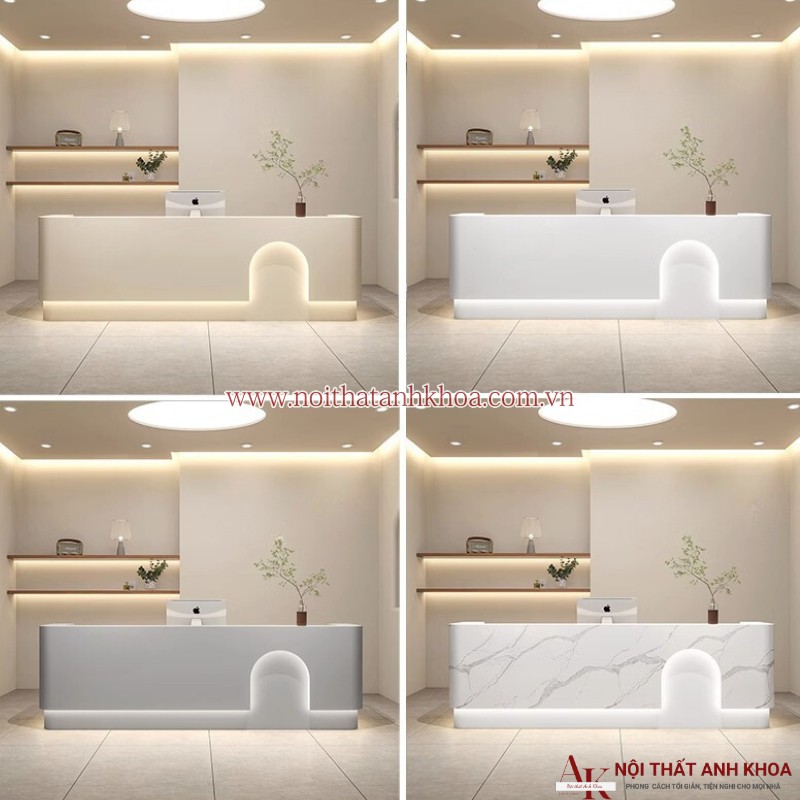 Quầy lễ tân chữ l gỗ công nghiệp màu trắng đẹp hiện đại Quầy lễ tân chữ l gỗ công nghiệp màu trắng đẹp hiện đại