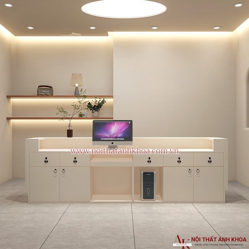 Quầy lễ tân chữ l gỗ công nghiệp màu trắng đẹp hiện đại Quầy lễ tân chữ l gỗ công nghiệp màu trắng đẹp hiện đại
