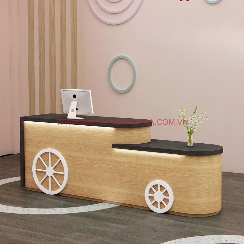 Quầy lễ tân mini màu vàng vân gỗ phối đen đẹp hiện đại Quầy lễ tân mini màu vàng vân gỗ phối đen đẹp hiện đại