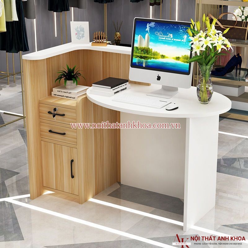 Quầy lễ tân mini đẹp hiện đại giá rẻ màu vàng phối trắng Quầy lễ tân mini đẹp hiện đại giá rẻ màu vàng phối trắng