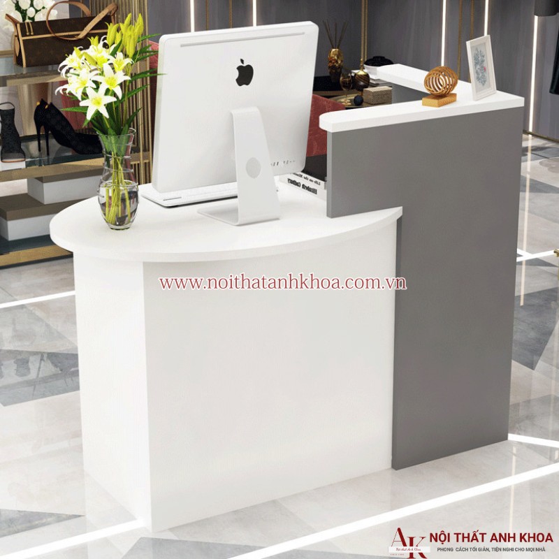 Quầy lễ tân mini đẹp hiện đại giá rẻ màu xám chì phối trắng Quầy lễ tân mini đẹp hiện đại giá rẻ màu xám chì phối trắng