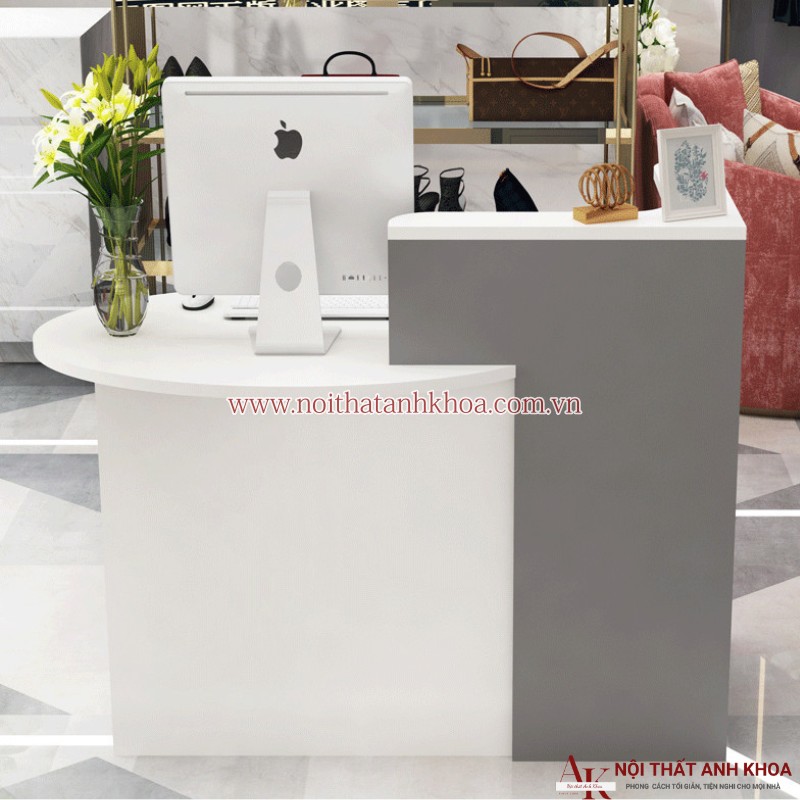 Quầy lễ tân mini đẹp hiện đại giá rẻ màu xám chì phối trắng Quầy lễ tân mini đẹp hiện đại giá rẻ màu xám chì phối trắng