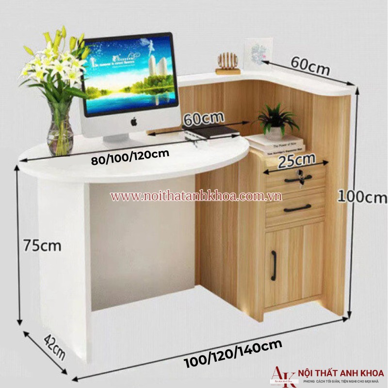 Quầy lễ tân mini đẹp hiện đại giá rẻ màu xám chì phối trắng Quầy lễ tân mini đẹp hiện đại giá rẻ màu xám chì phối trắng